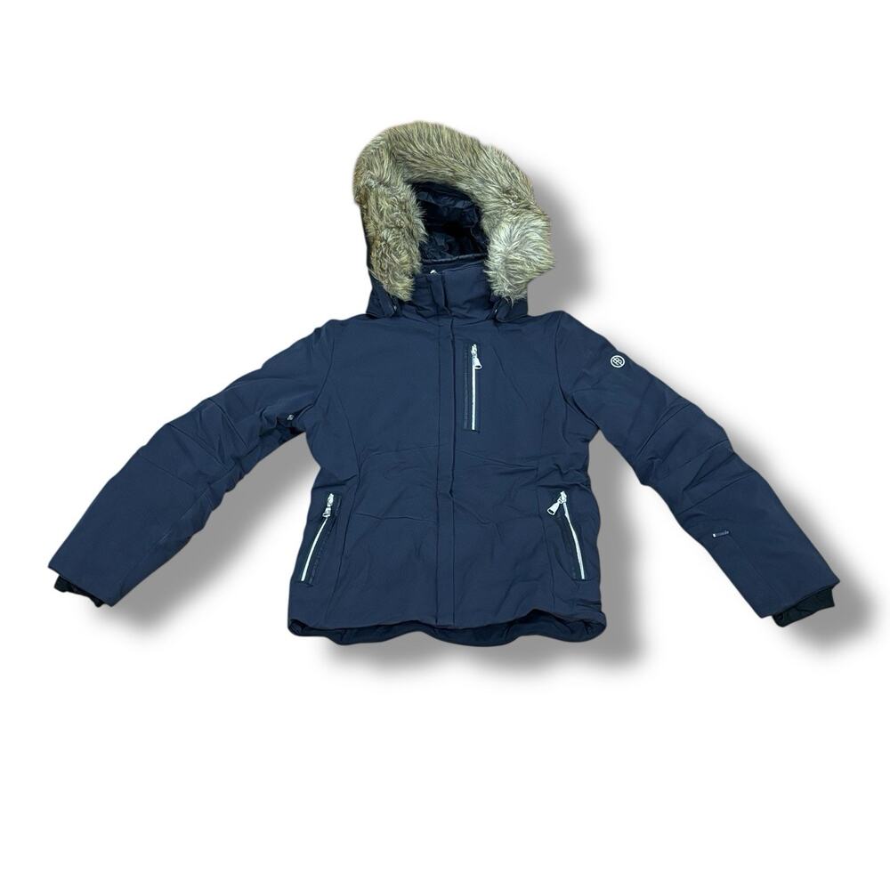Poivre Blanc Women's Navy Blue Ski Puffer Jacket Faux Fur Hood Size S